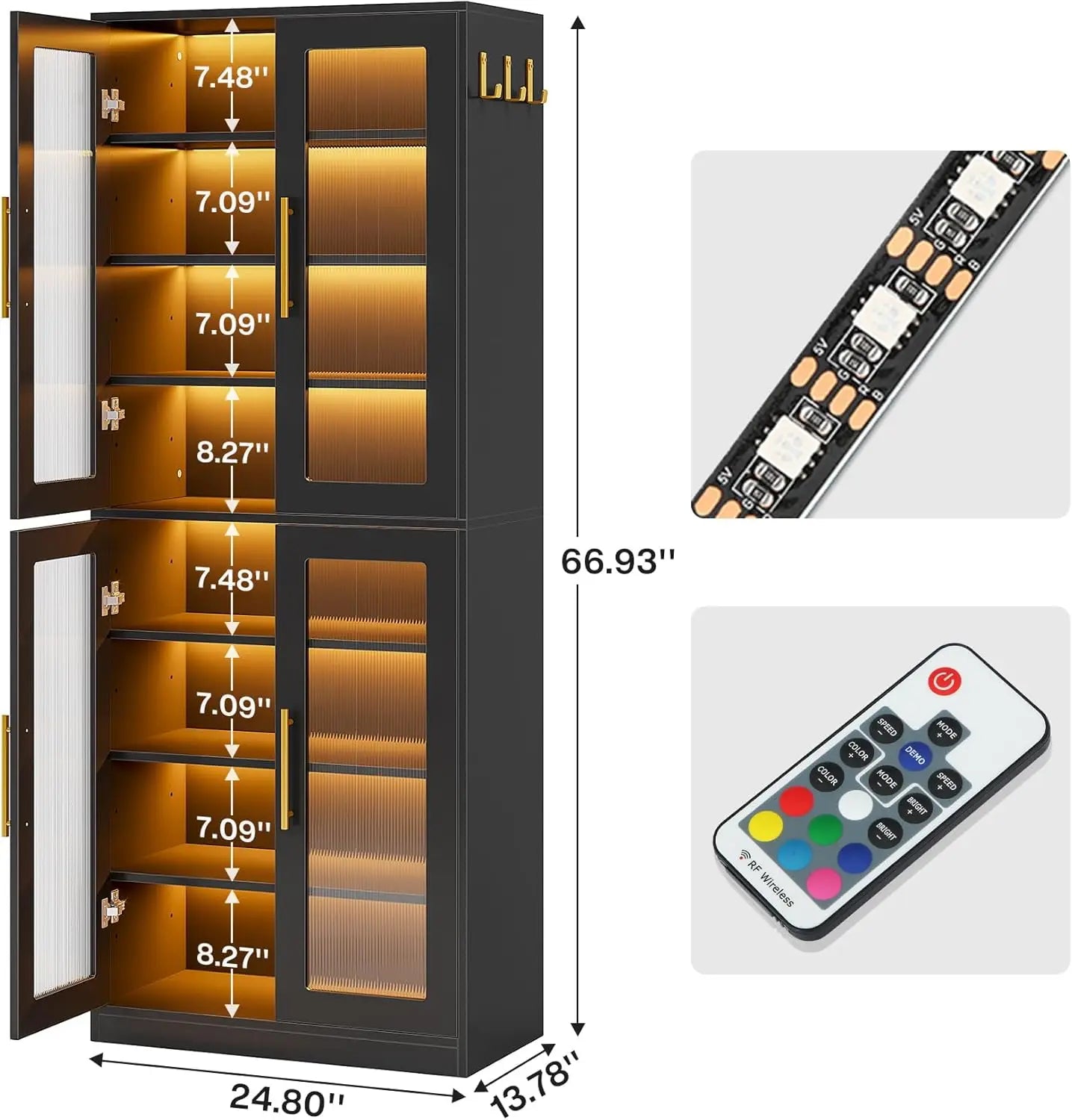 NEW Black Shoe Storage Cabinet with Acrylic Doors and LED Lights, 8-Tier Tall Entryway Shoe Organizer Rack,Living Room