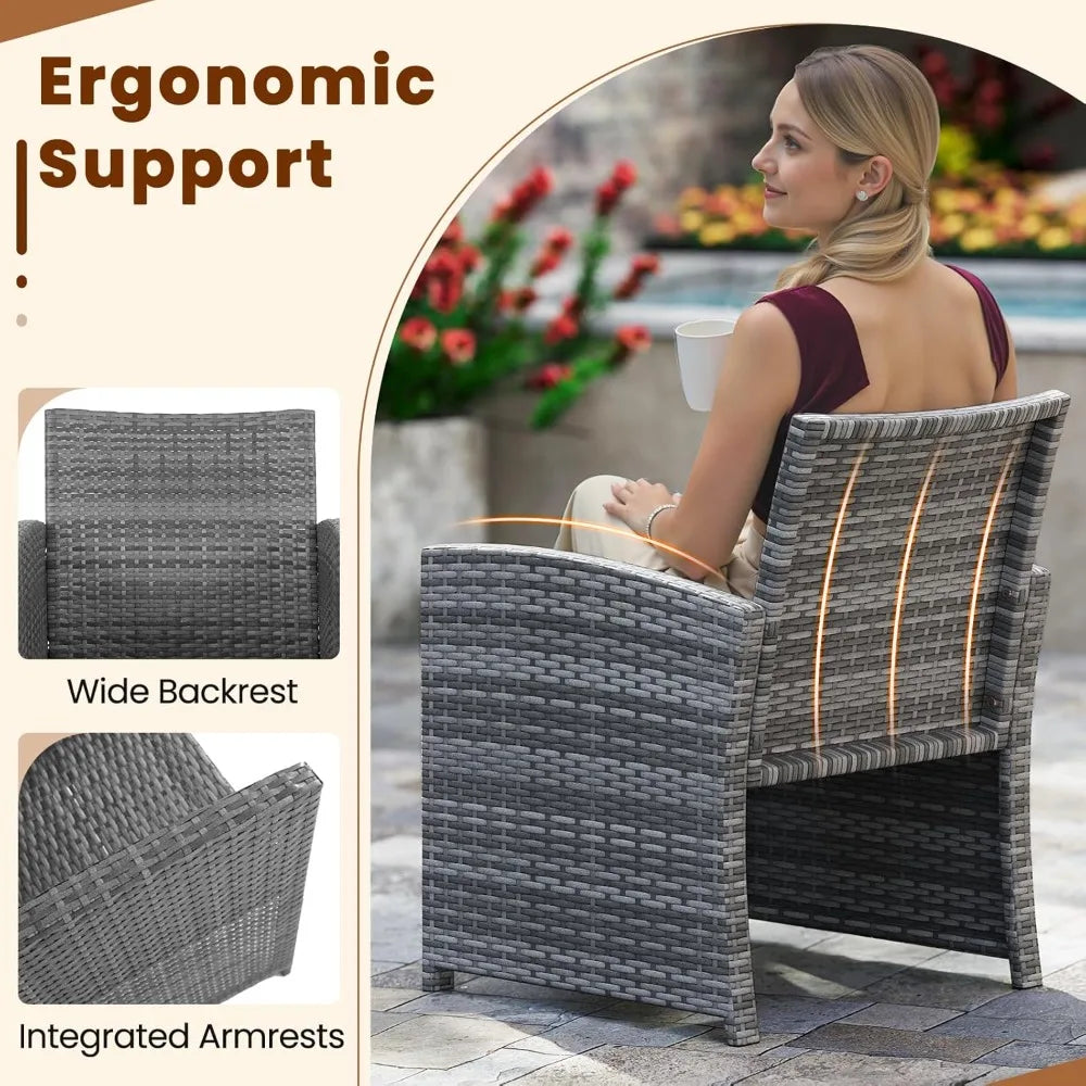 3-Piece Outdoor Wicker Patio Furniture Set with Cushions and Storage Table for Porch, Balcony, or Garden
