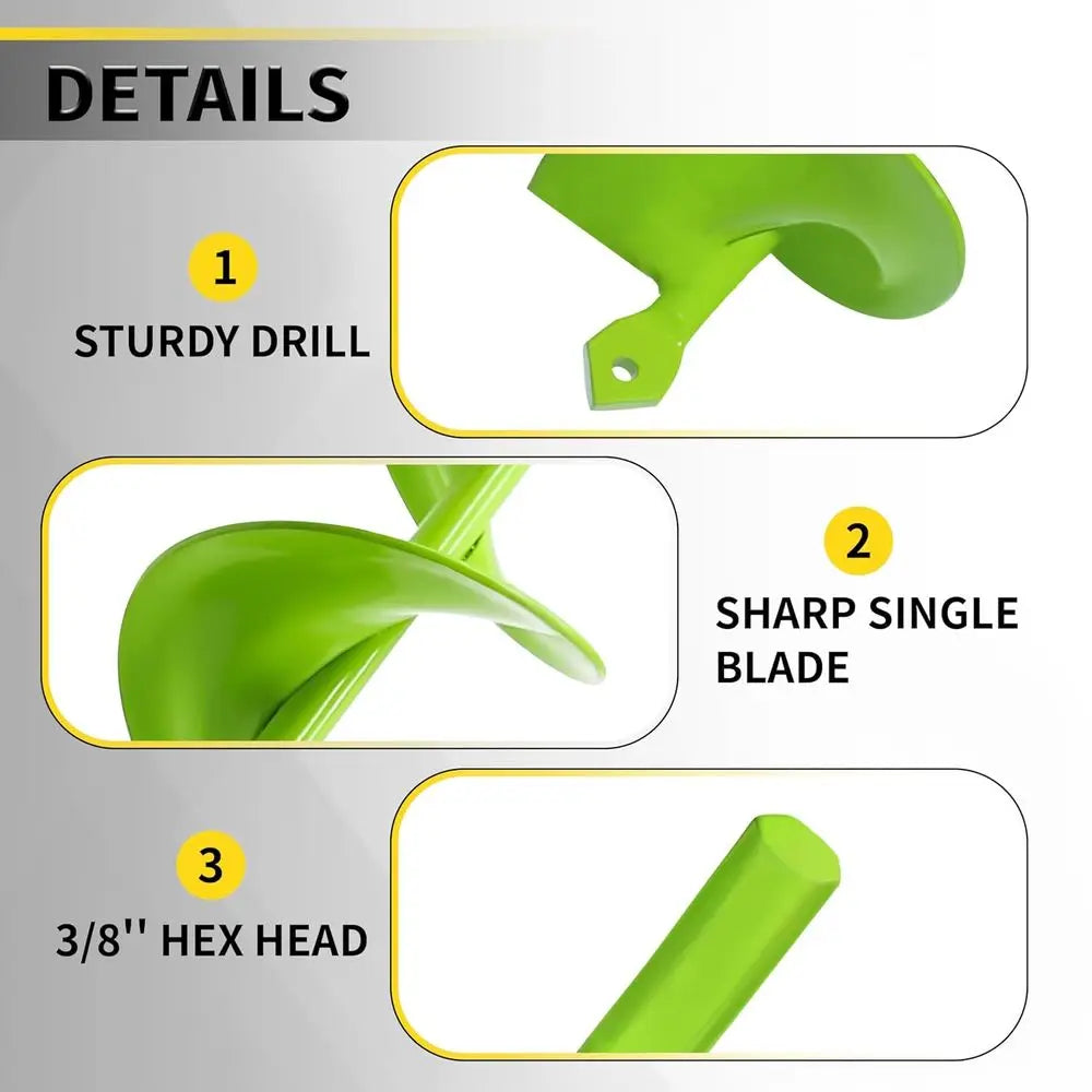 Three Pack Garden Auger Drill Bits Hex Driver Solid Shaft