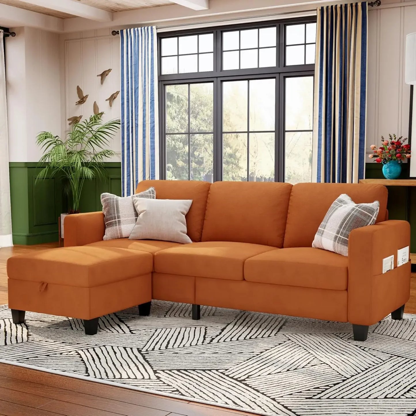 Sectional Sofa Couches for Living Room - 78''L Shaped Beige CoucLinen-Pet Friendly Modular 3-Seater Convertible Sofas-Washable