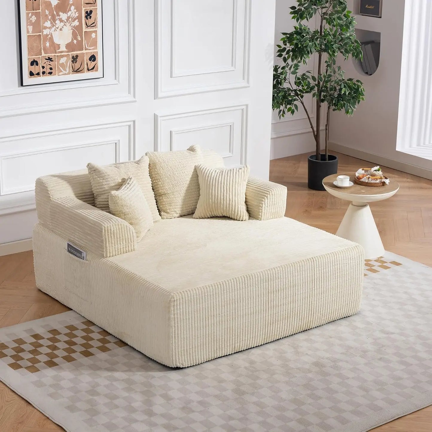 L Shaped Chaise Lounge Sofa Bed With Armrests And Pillows