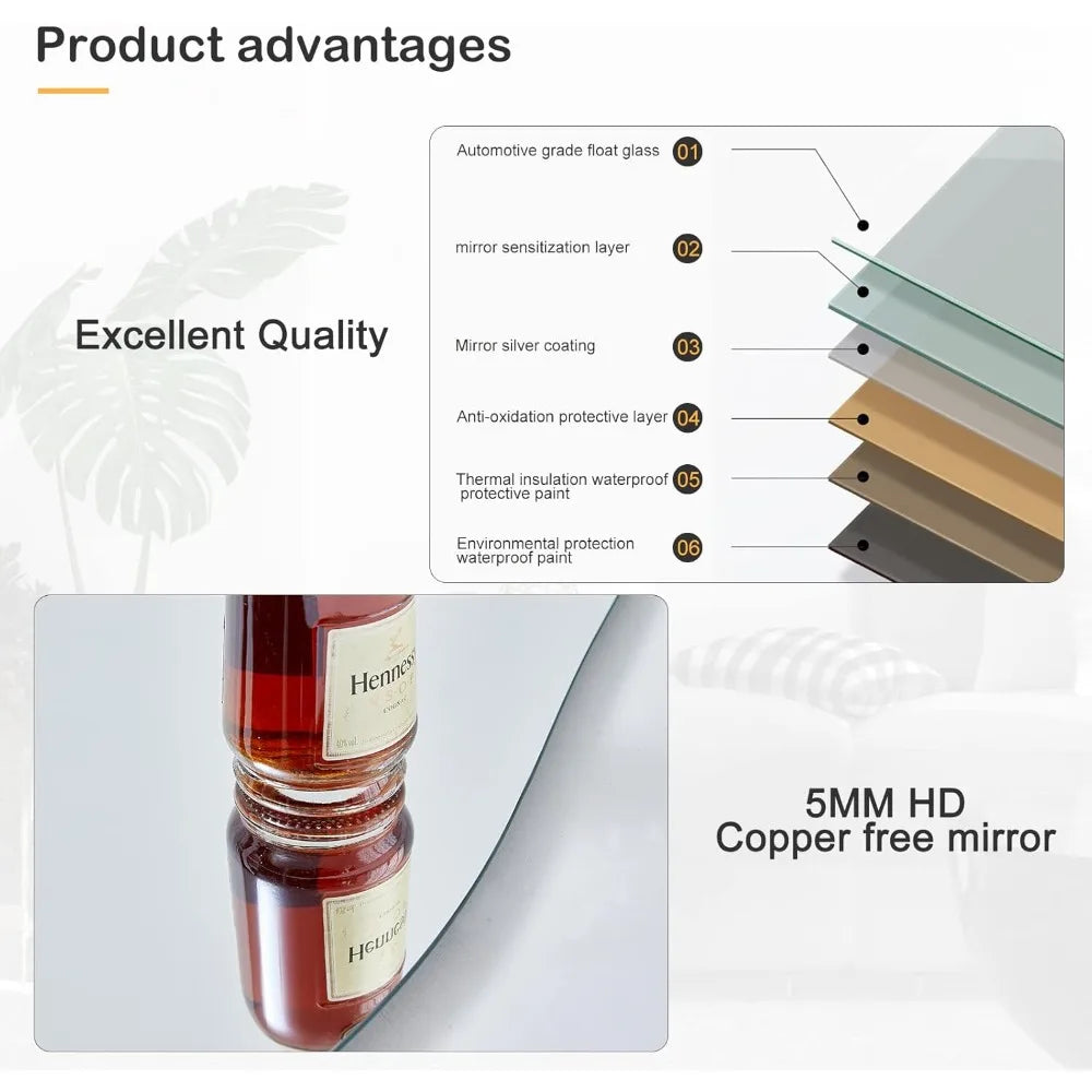 63x24 inch full-length mirror, irregular wave mirror hanging or leaning against the wall in the dressing room/bedroom