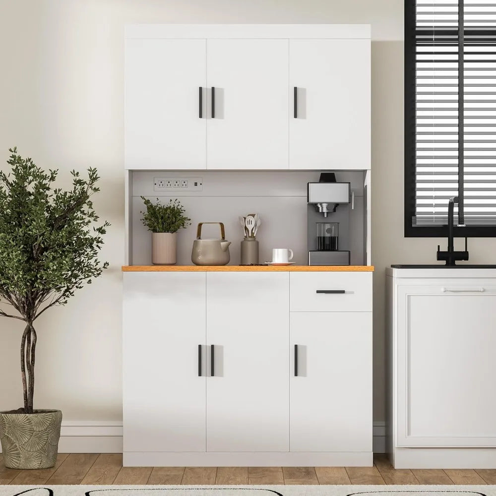 ZHUXIANG Heavy Duty Freestanding Pantry Cabinet With Power Outlet