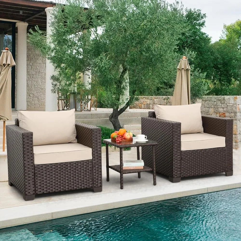 Outdoor Furniture Club Chair Set With Glass End Table