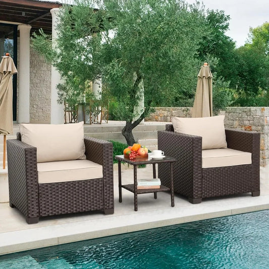 Outdoor Furniture Club Chair Set With Glass End Table