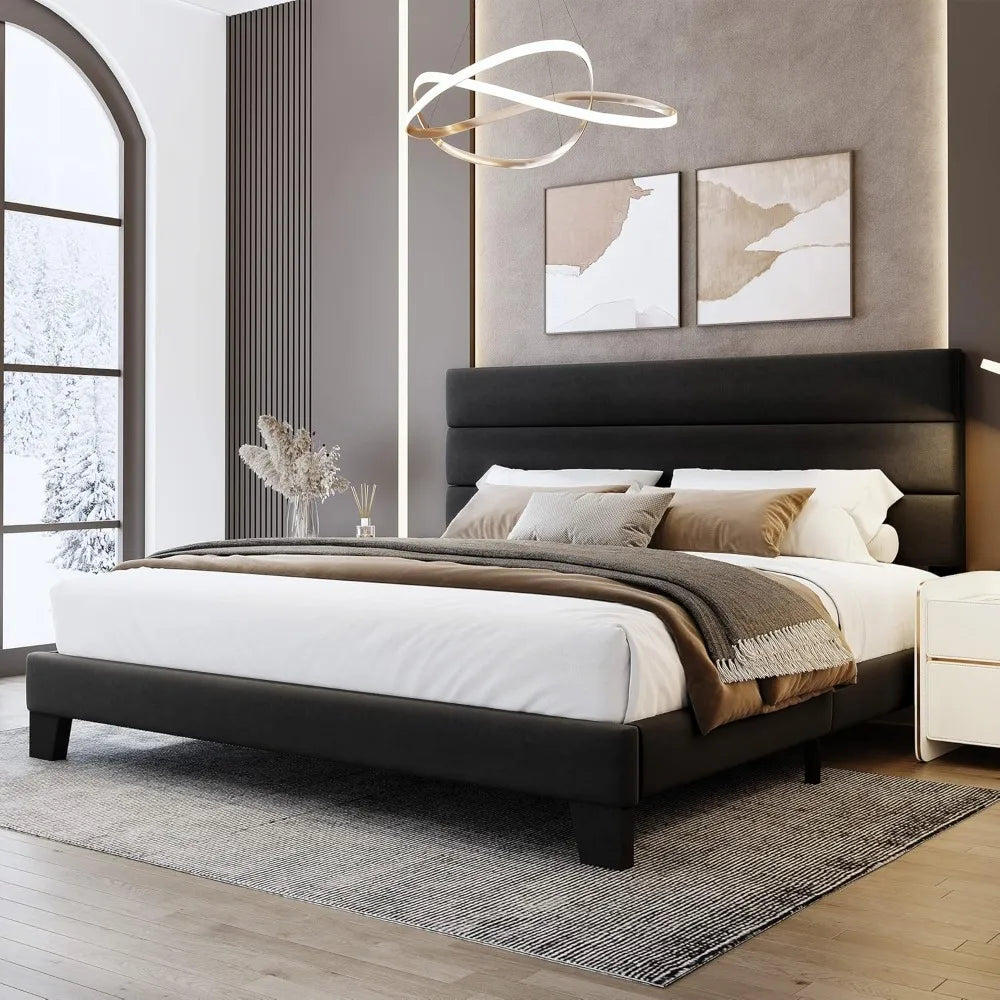 Huanzhuang Velvet Headboard Platform Bed Frame With Slats