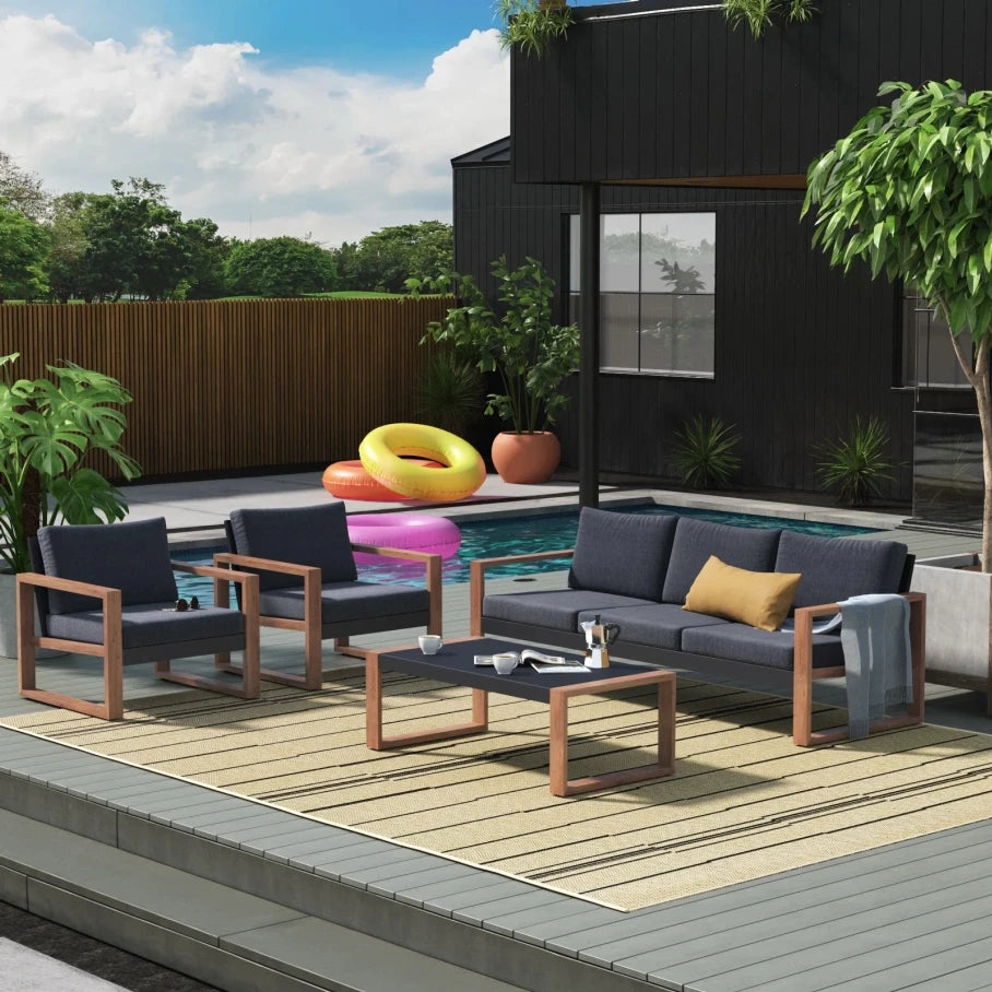 Grand Patio 5 Seater Modern Conversation Set With Faux Wood Frame Cushions