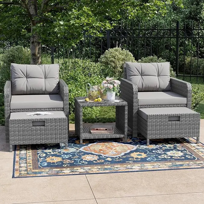 Outdoor Patio Wicker 5 Piece Set No Assembly Required