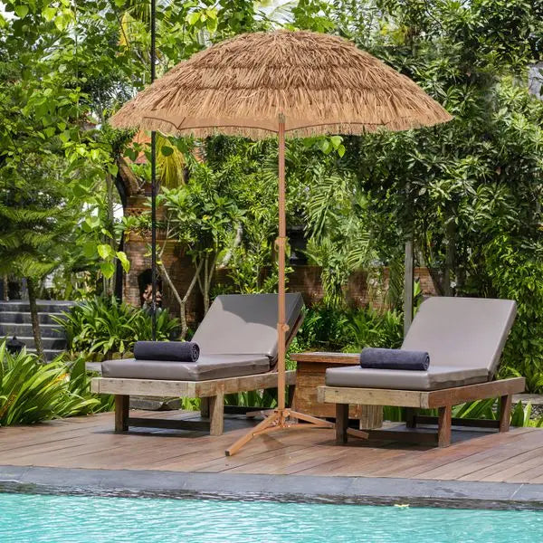 Thatched Tiki Umbrella With Foldable Tilt Stand Outdoor Patio