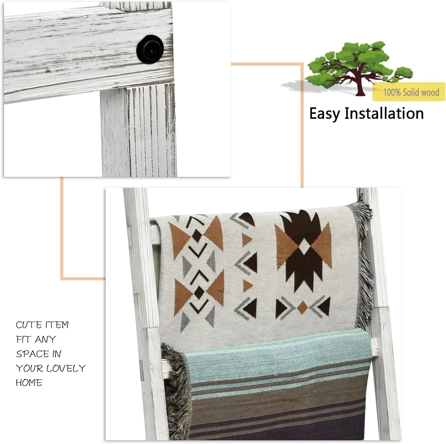 Hign Concerned Wooden Blanket Ladder Rustic Towel Rack