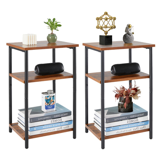 JHK 2 Tier End Table With Adjustable Feet Steel Frame