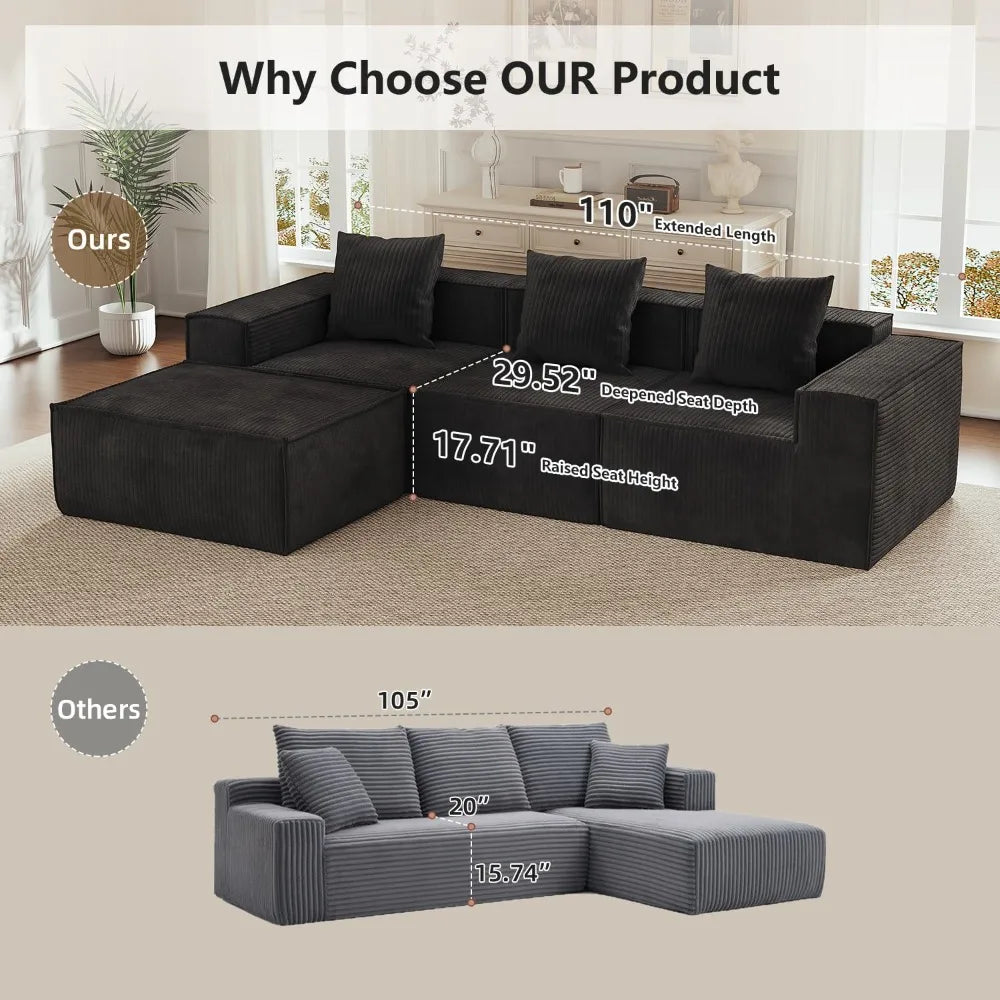 XIAOLANG Corduroy Sectional Sofa Bed L Shaped Couch