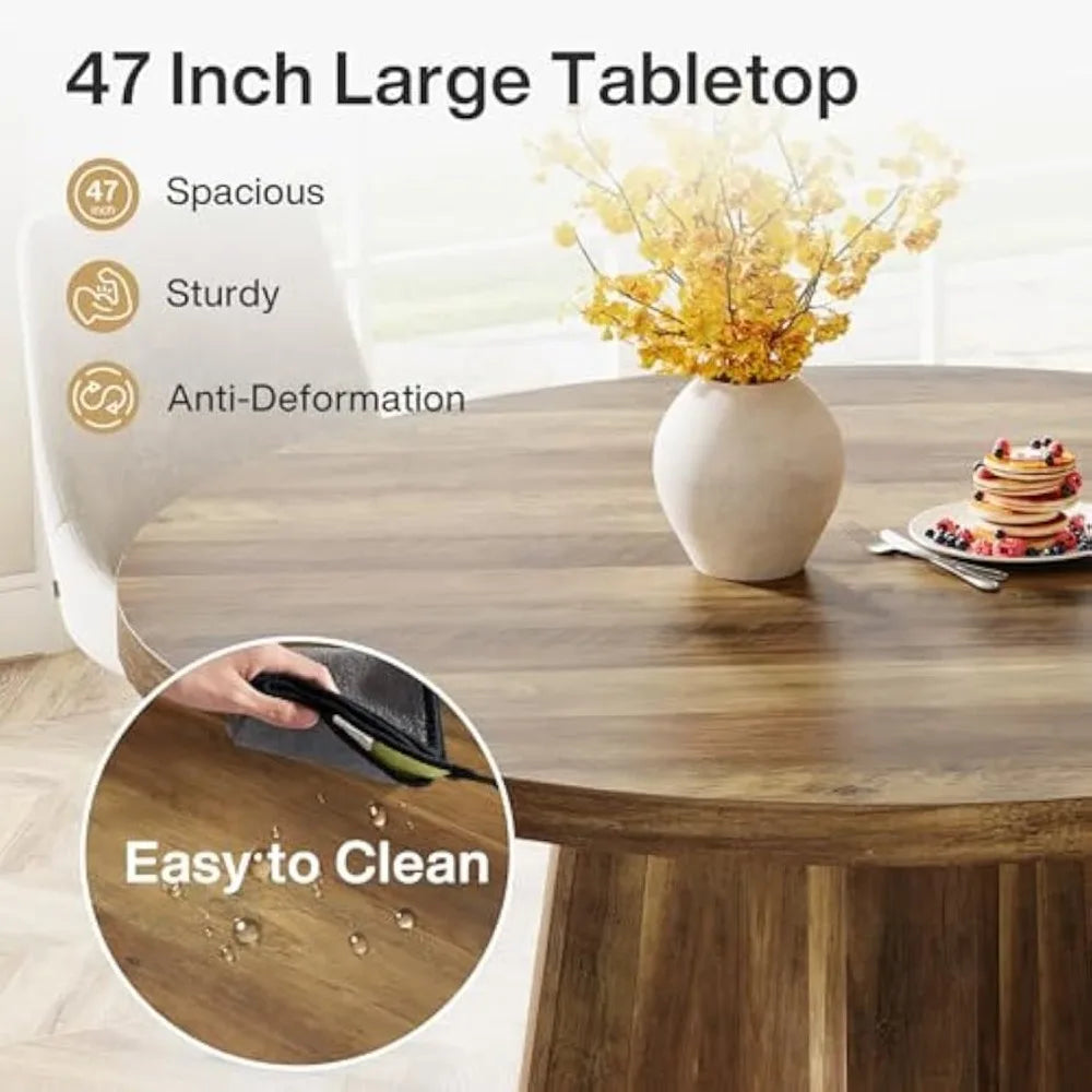 Farmhouse Round Dining Table With Pedestal Base For Dining