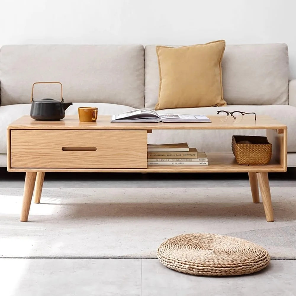 Oak Co Solid Wood Coffee Table With Storage And Drawers