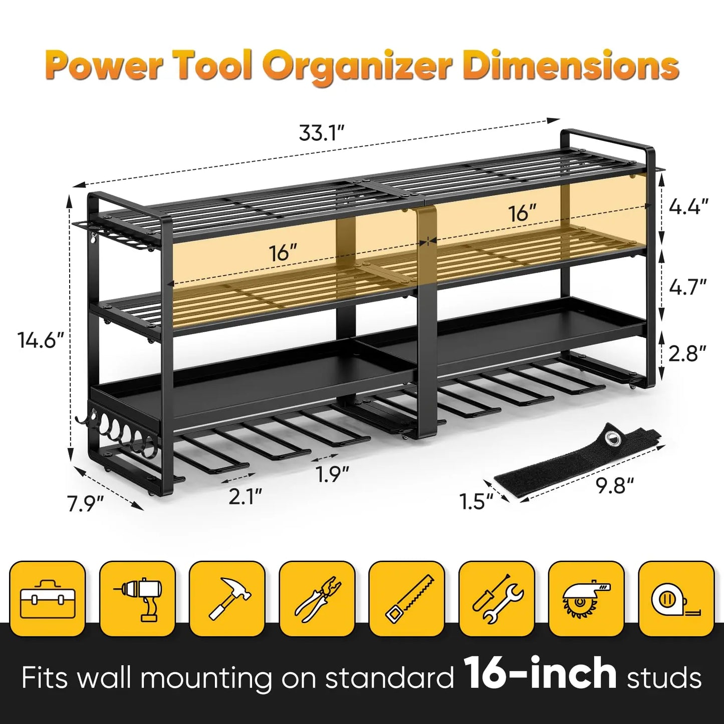 Power Tool Organizer Wall Mount Four Tier Drill Holder
