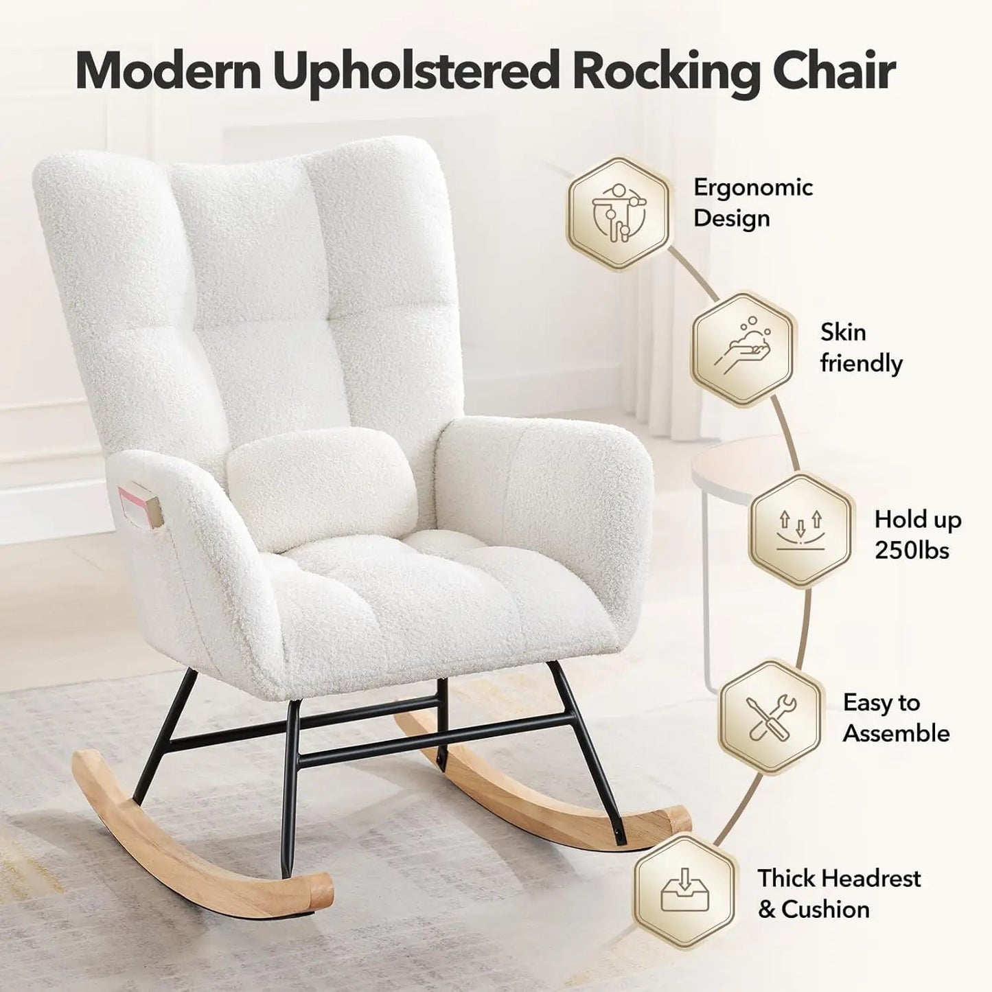 Studyset Modern Boucle Nursery Rocking Chair With High Back