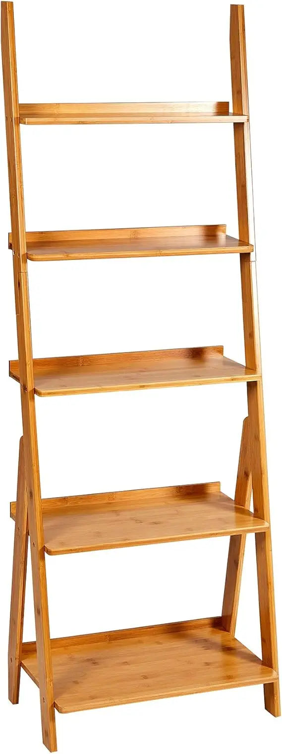 Bookshelf & 5-Tier Bamboo Ladder Shelf & 59.4” Book Shelf Bookcase Floor Freestanding Multipurpose Bamboo Storage Rack Furniture