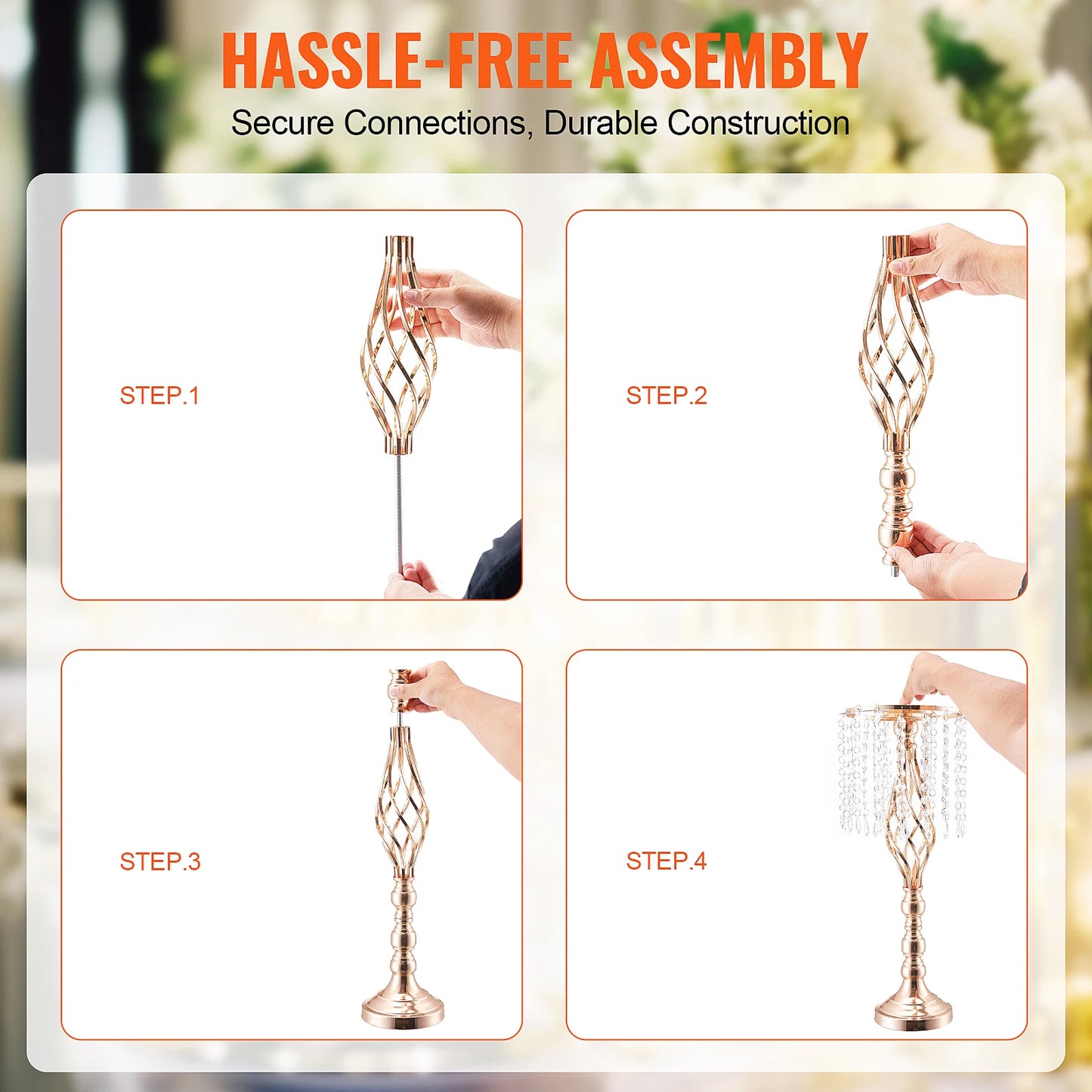 SucceBuy Crystal Wedding Flower Stand Metal Centerpiece