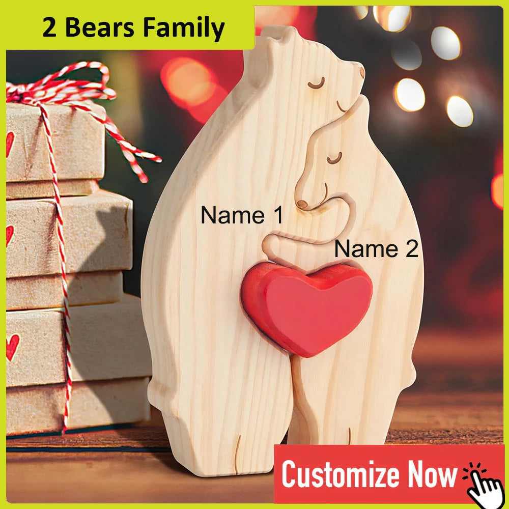 Dropshipping Bear Family Wooden Puzzle Free Engraving Name