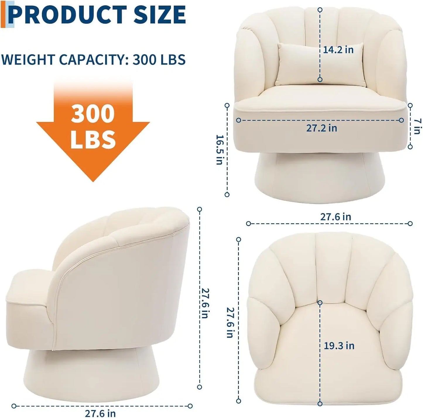 HiMISS 360 Swivel Barrel Accent Chair With Plush Upholstery