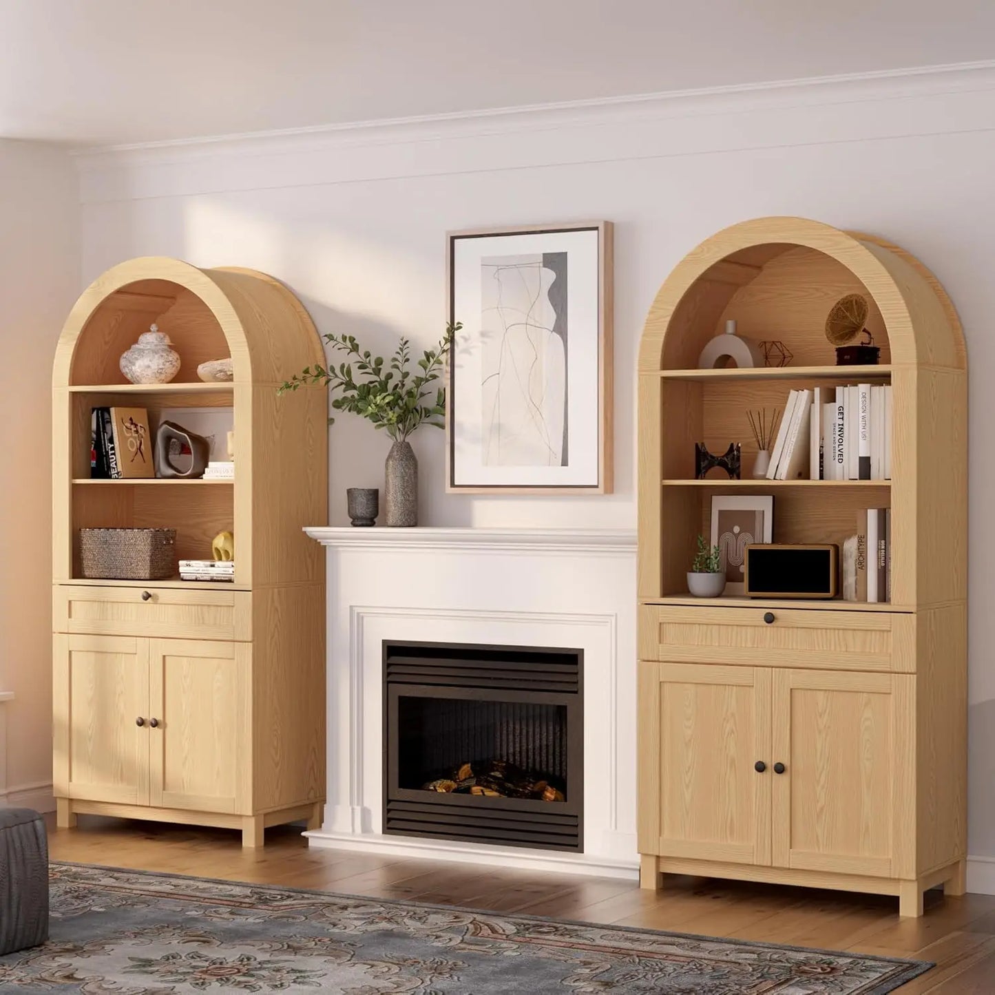 Chengwei Arched Pantry Cabinet Engineered Wood With Smooth Gliding Drawers