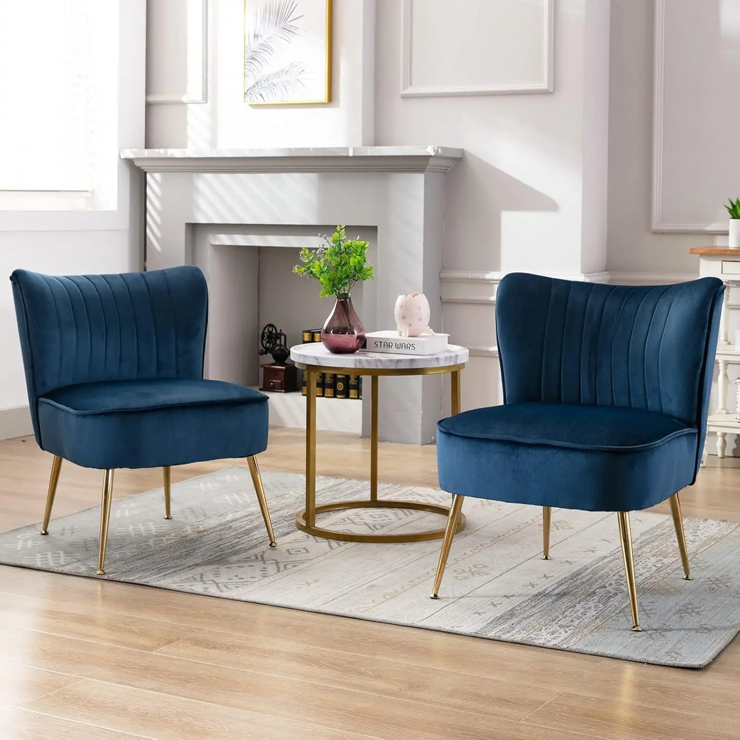 Modern Velvet Wingback Chair Set Of 2 With Gold Legs