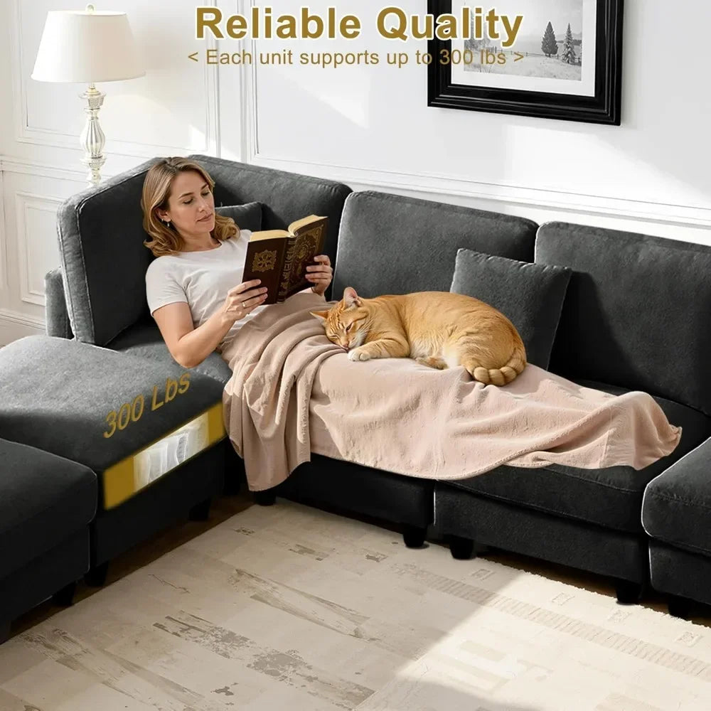 GUANGBAI Chenille Cloud L Shaped Sectional Sofa With Ottoman