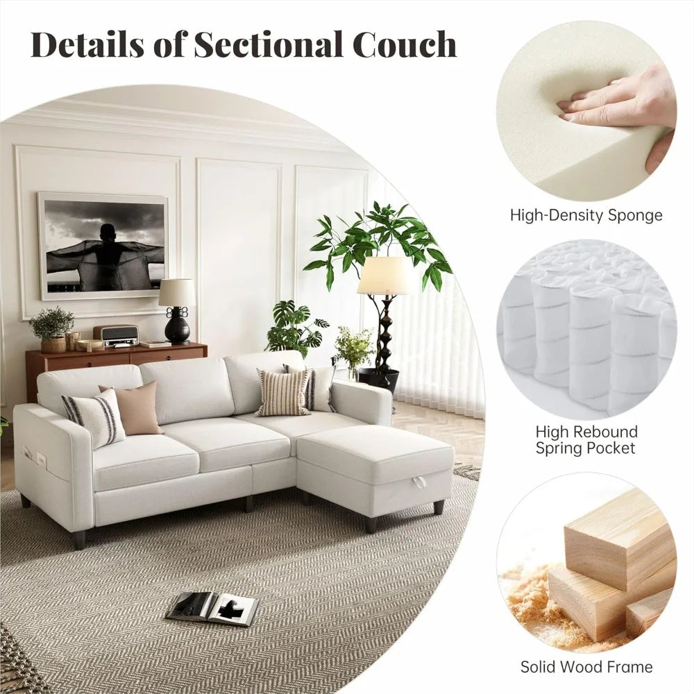 ANGDUO L Shaped Sectional Sofa Modern Couch Storage Ottoman
