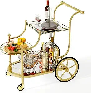 DAFIFY Bar Cart Rolling Serving Cart With Mirrored Shelves