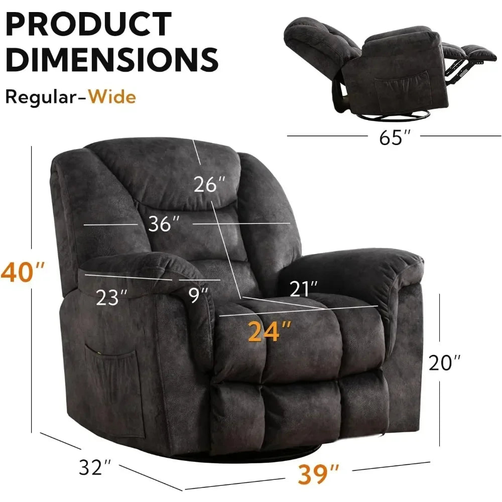 Oversized Leather Swivel Rocker Recliner Chair For Living Room