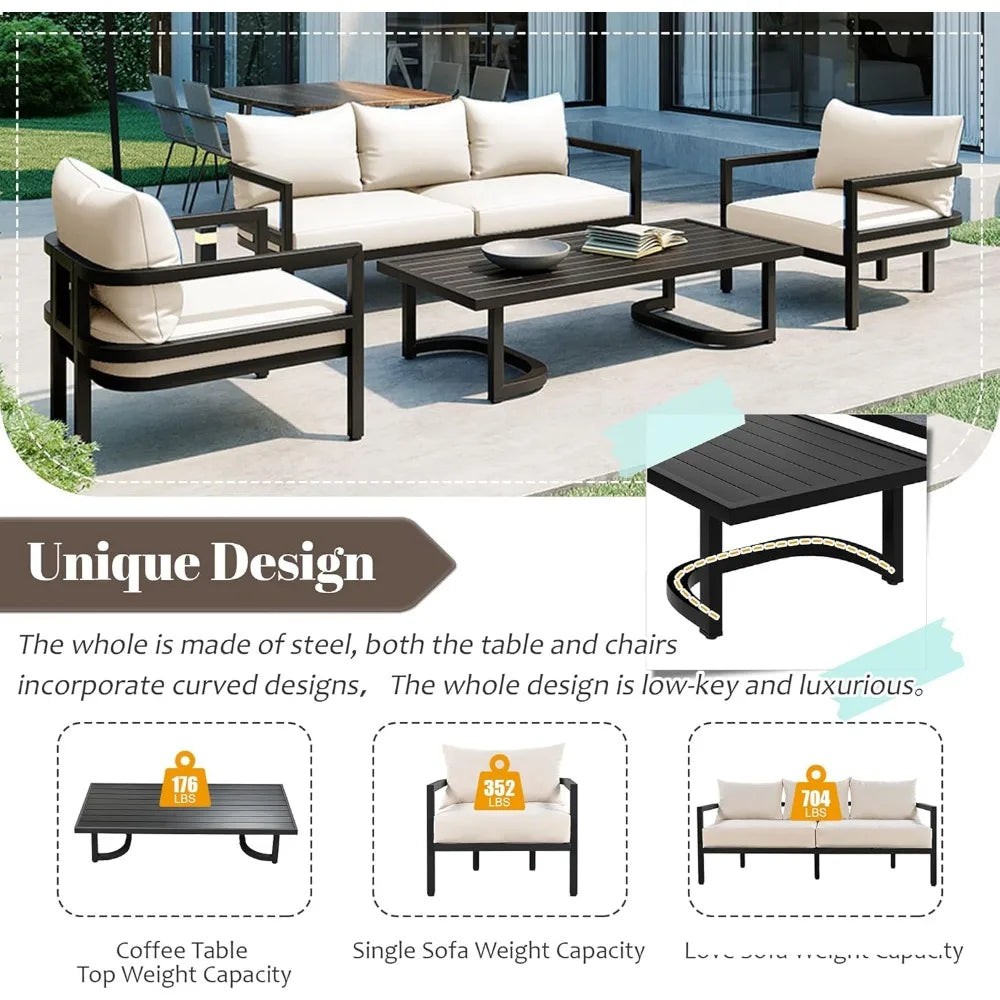 MKDK 4 Piece Patio Furniture Set High Back Outdoor Sofa
