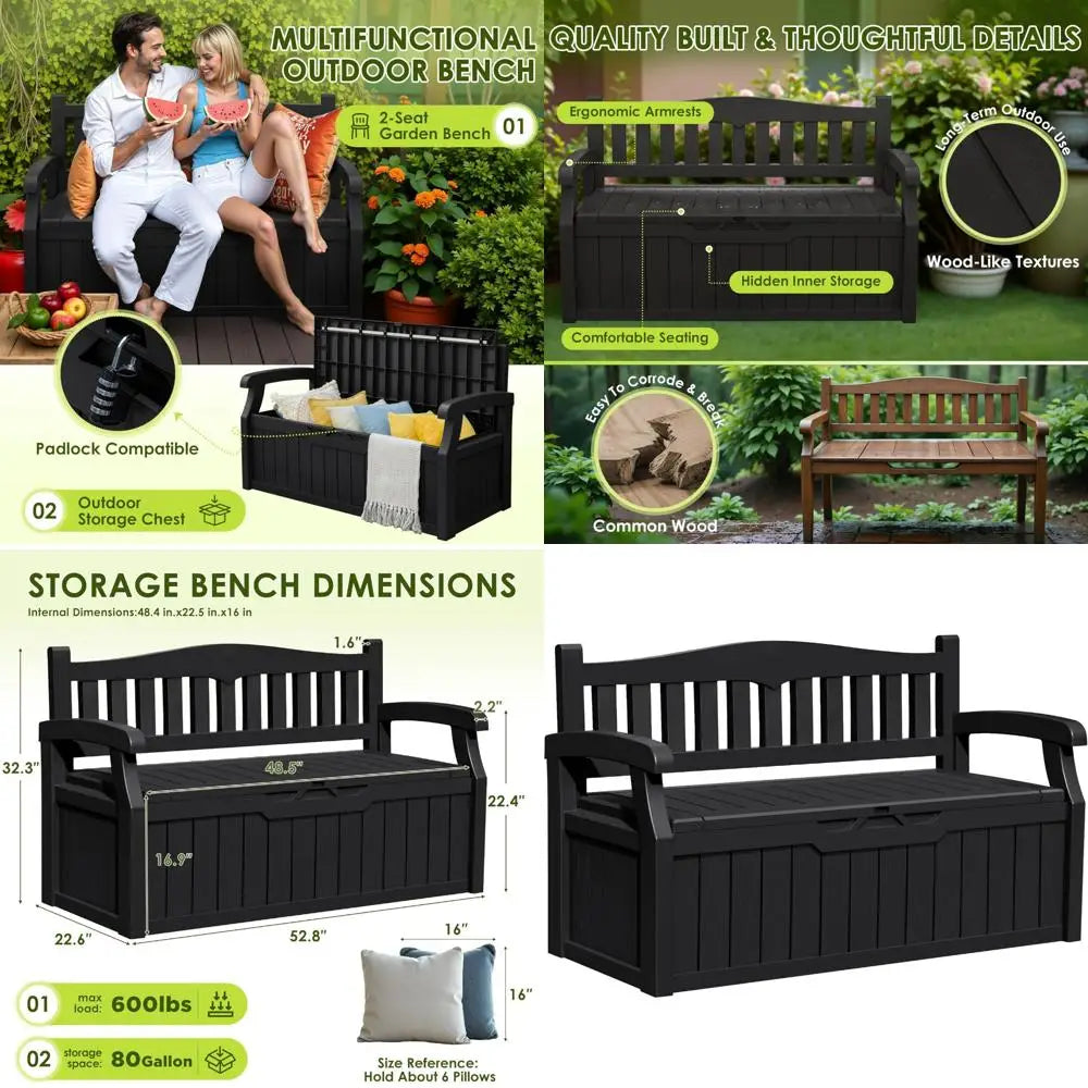 XMSJ Outdoor Resin Bench With Armrests Waterproof UV