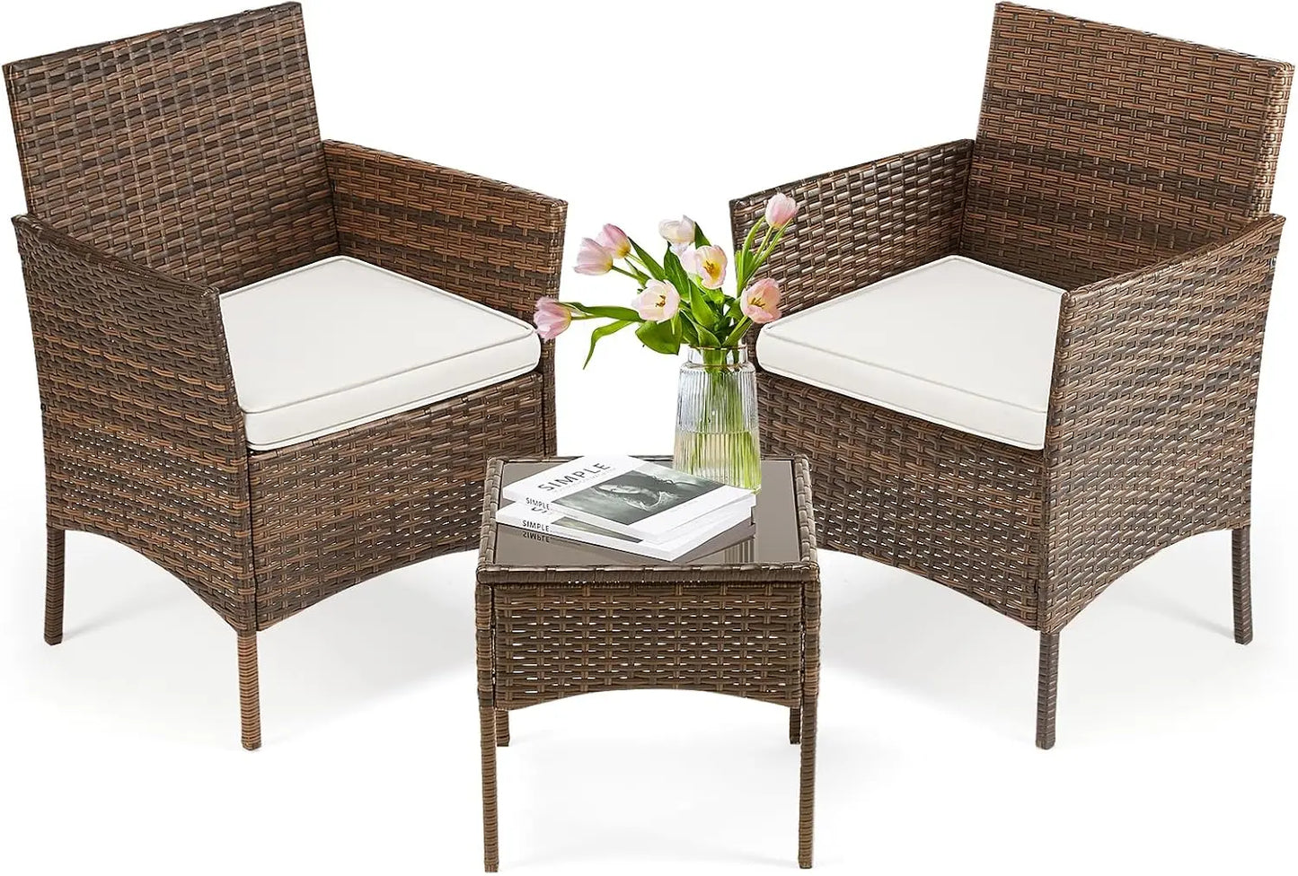 patio furniture set 4 pieces, outdoor wicker furniture with coffee table, modern rattan patio chairs conversation sets with sof