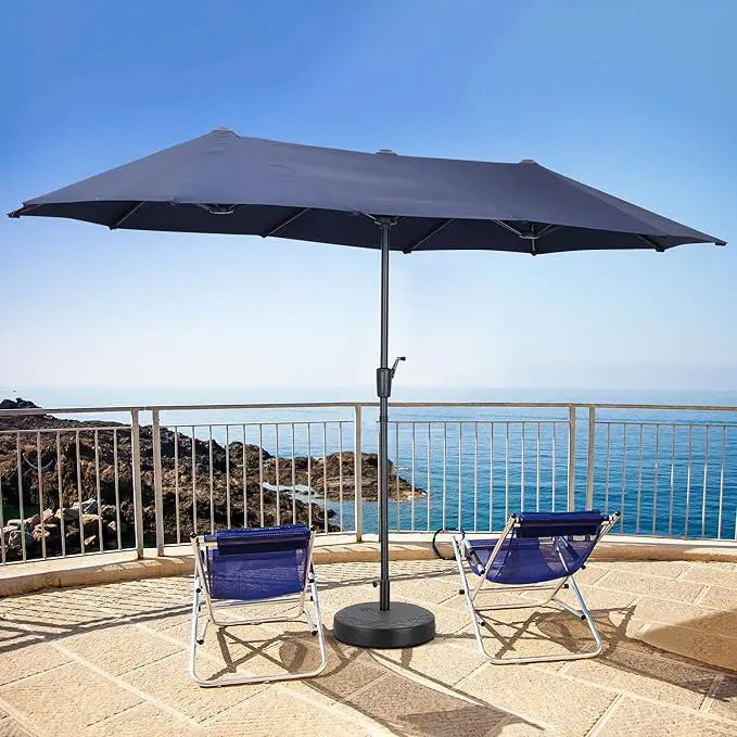 13 FT Rectangular Patio Umbrella and Matching Base with 36 Solar Powered LED Lights Ultimate Sun Protection