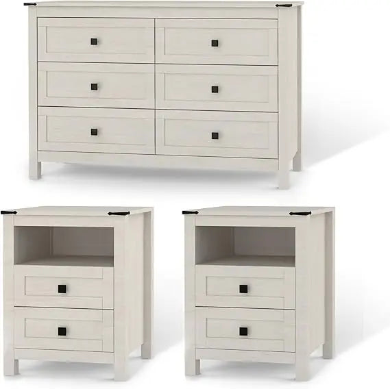 RBXC Farmhouse Bedroom Set Three Piece With Dresser And Nightstands