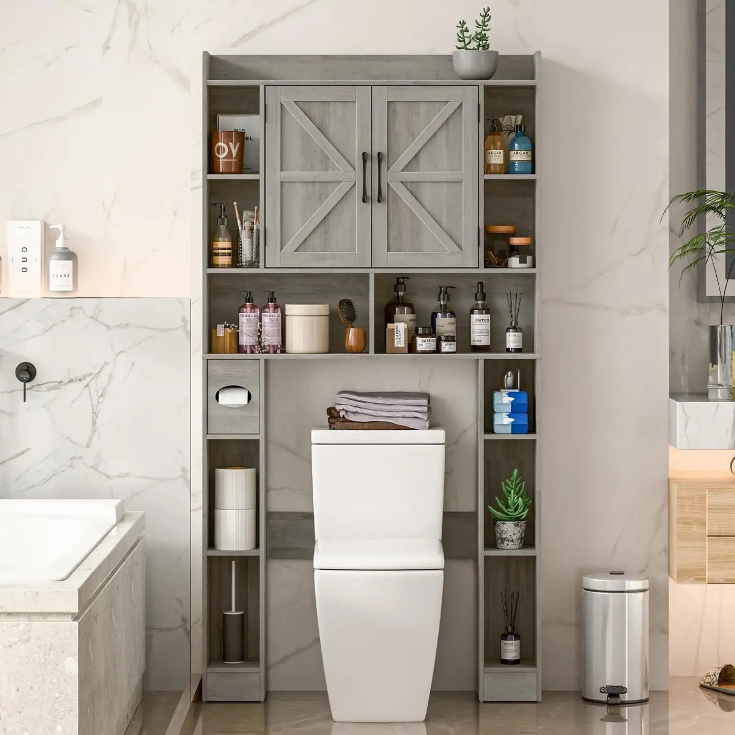 RBXC Farmhouse Over Toilet Storage Cabinet With Barn Doors