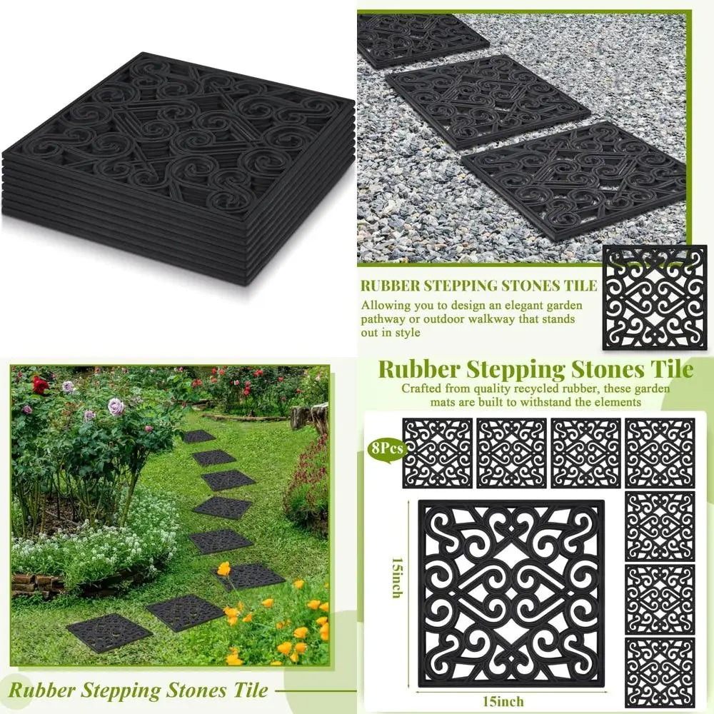 pangda 8 pcs 15x15 rubber stepping stone tiles outdoor heavy duty garden walkway pathway mats rubber pavers decorative retro exq