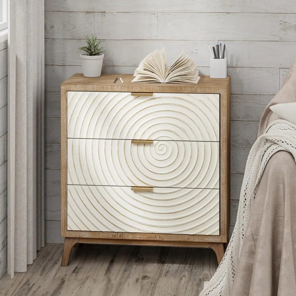 Chengwei Farmhouse 3 Drawer Nightstand With Wood Ring Motif