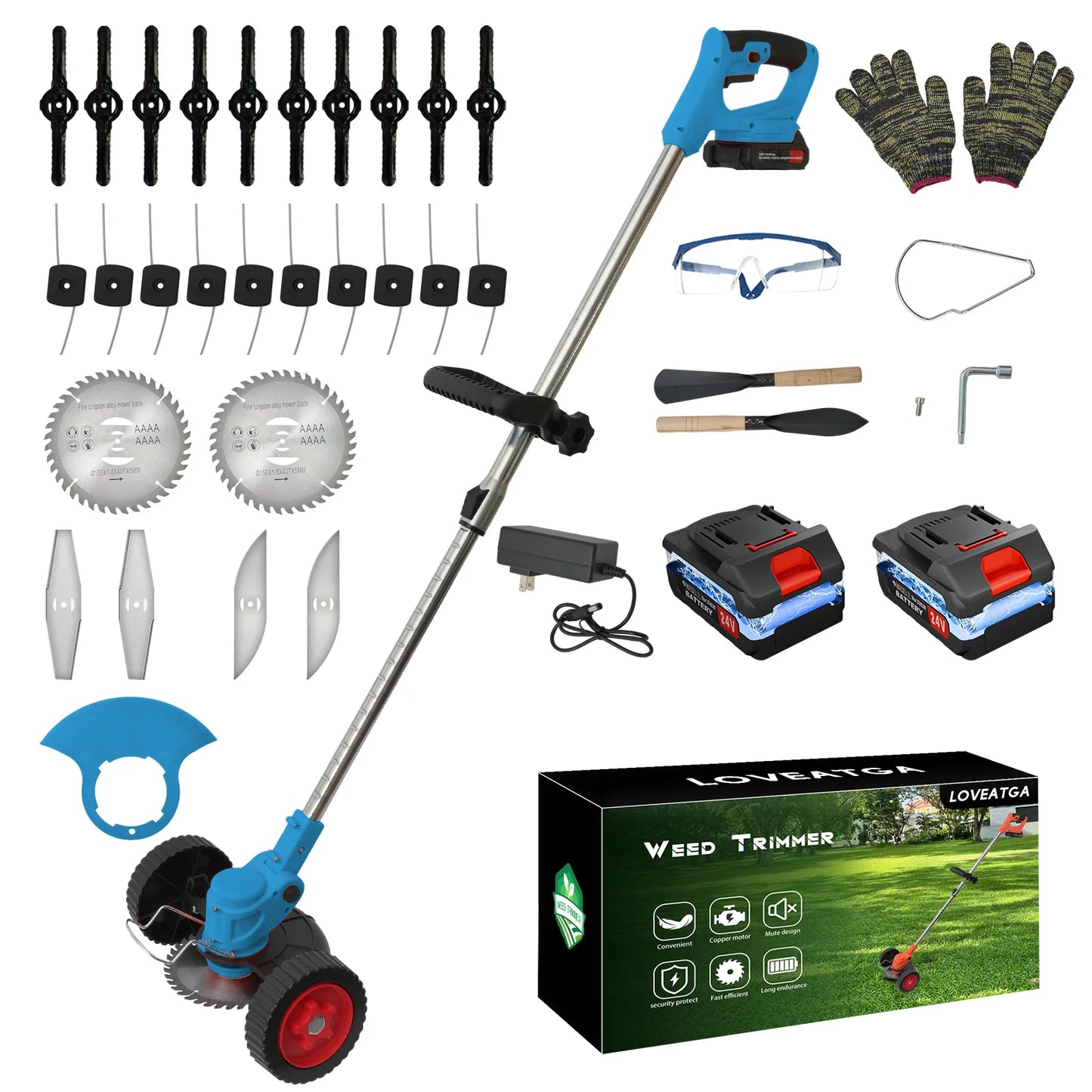21V Cordless 3-In-1 Folding Lawn Mower Trimmer With 2x2.0Ah Batteries