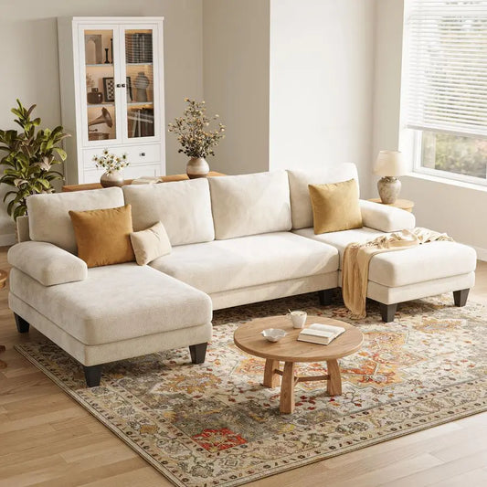 MBVM UShaped Sectional Sofa Modern Chenille Double Chaise