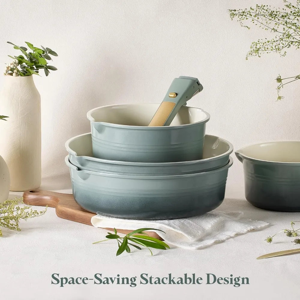NUANYAO Titanium Pots And Pans Cookware Set With Detachable Handles