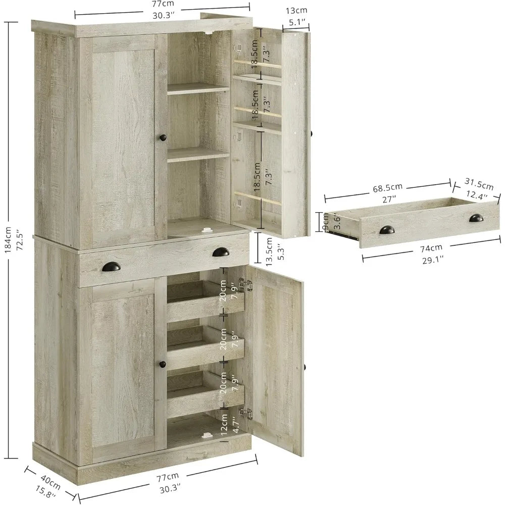 Kitchen Pantry Cabinet Freestanding Cupboard And Sliding Rack