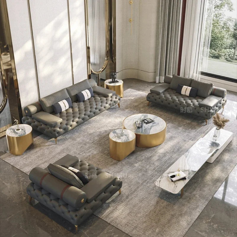 DUTRIEUXCN Italian Genuine Leather Sectional Sofa 3 Piece Set