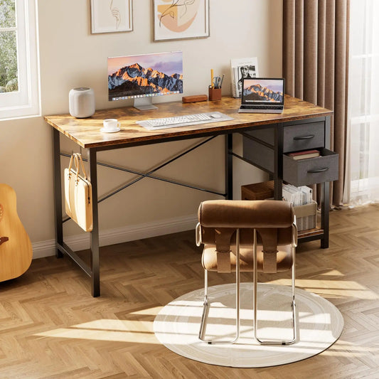 JHK 47 Inch Computer Desk With 2 Drawers For Study Office Gaming Wood Table Modern Work Desk