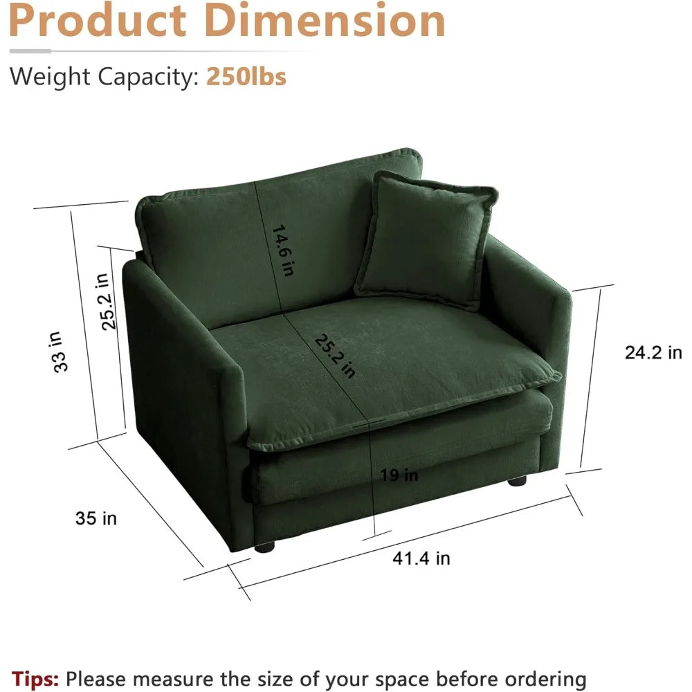 41.4" W Single Seat Sofa, Chenille Comfy Deep Upholstered Couch Armchair with Toss Pillow for Living Room Bedroom Office Apartm