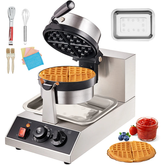 VEVOR Electric Waffle Maker Nonstick Round Stainless Steel