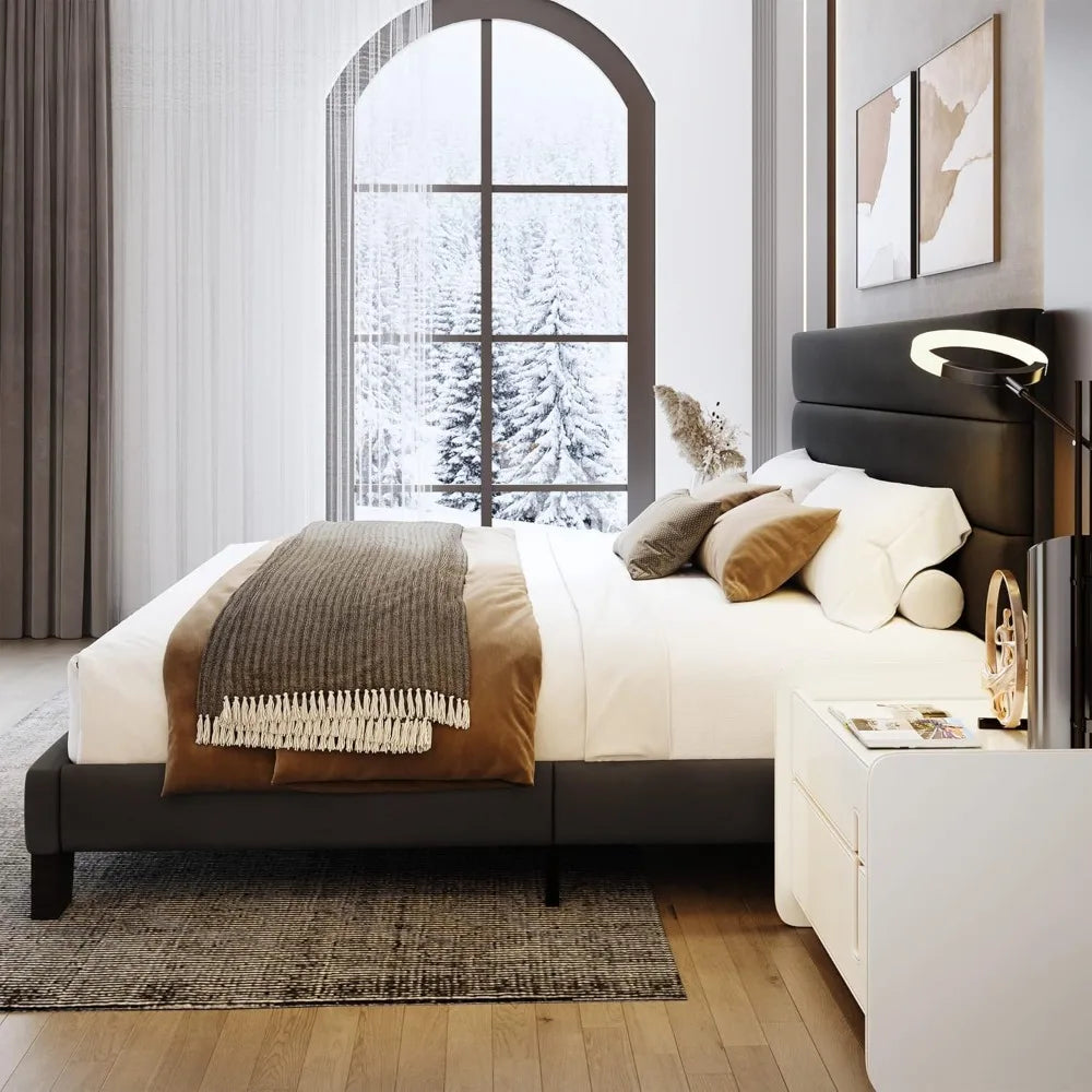 Huanzhuang Velvet Headboard Platform Bed Frame With Slats