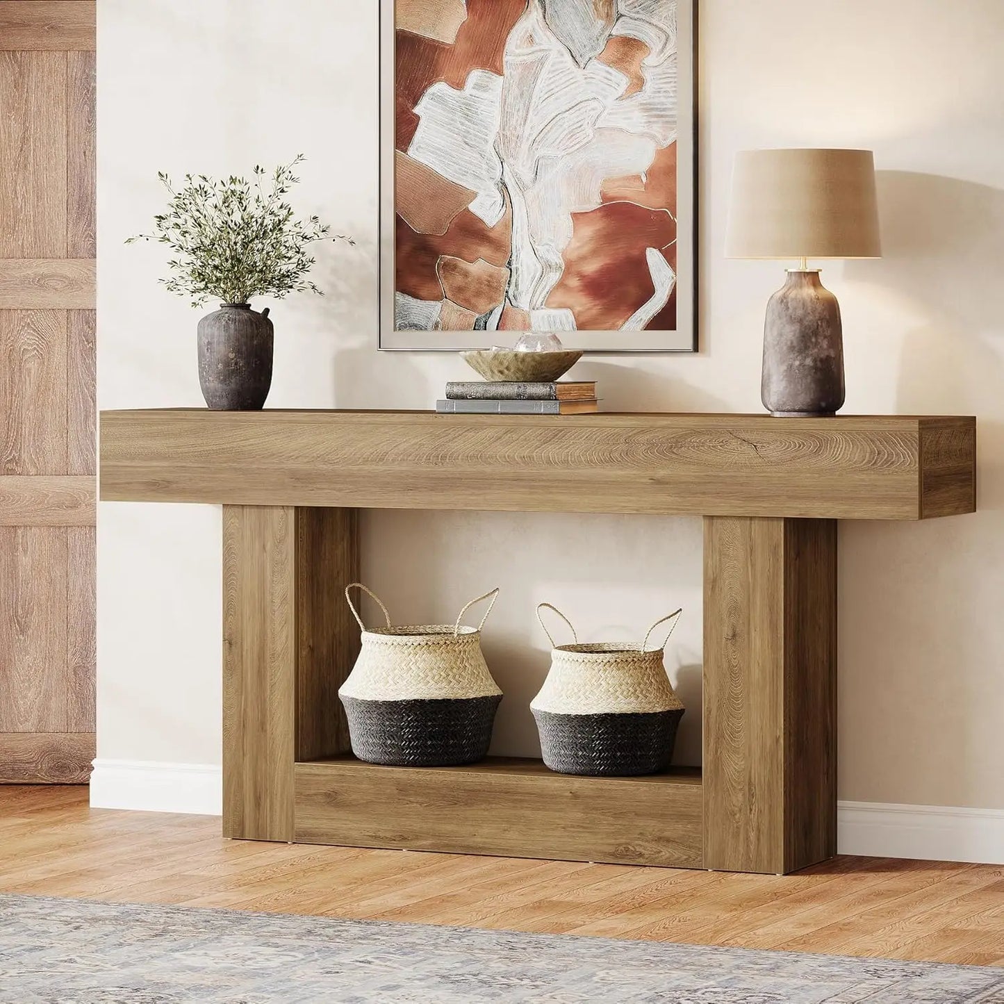 Tribesigns Farmhouse 2 Tier Console Table Entryway U Shaped Base