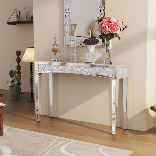 Wisfor Mirrored Desk Console Table With Crystal Inlay