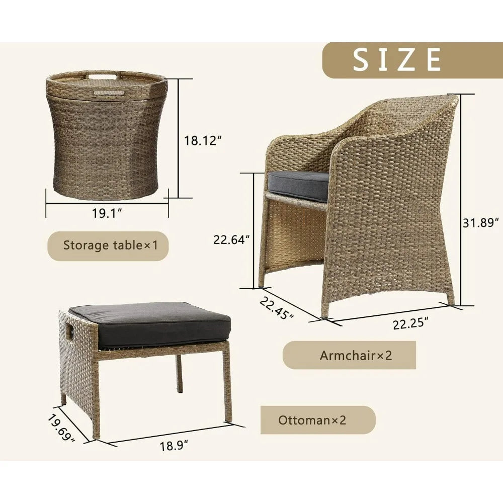 Outdoor Patio Wicker 5 Piece Set No Assembly Required